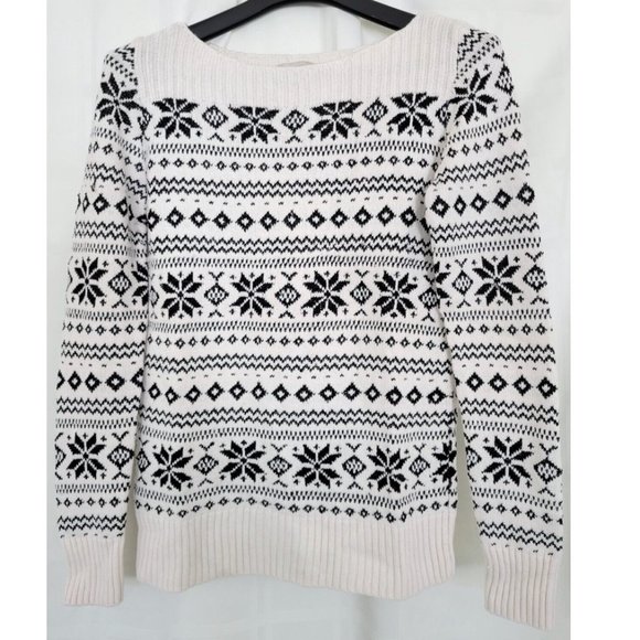 LOFT | Sweaters | Ann Taylor Loft Nordic Fair Isle Ski Sweater Pullover  Sequin Knit White Black Xs | Poshmark